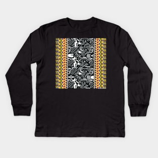 Black and white Kente Pattern Kids Long Sleeve T-Shirt